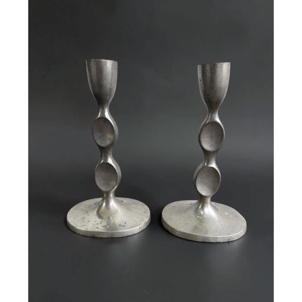 Vintage Just Andersen Danish Pewter Candlesticks Model 2710 Pair (1930s Art Deco